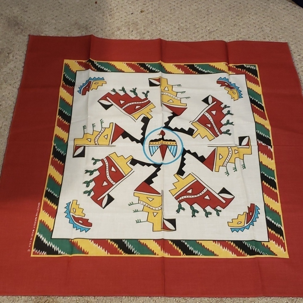 Vintage Southwest Thunderbird Cactus Bandana USA 50/50